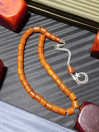 Çubuk Kehribar Tesbih: Bal Rengi Kapsül Kesim