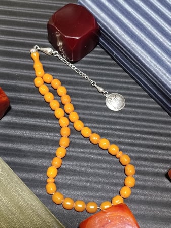 Sarı Sıkma Çubuk Kehribar Tesbih 