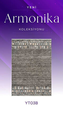 Royal Halı Armonika YT03B Antrasit Multi Antialerjik Yumuşak Dokulu Modern Etnik Halı