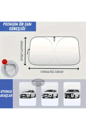 Premium Katlanır Oto Ön Arka Cam Güneşliği Metalize Isı Yalıtımlı Çantalı 150x70cm
