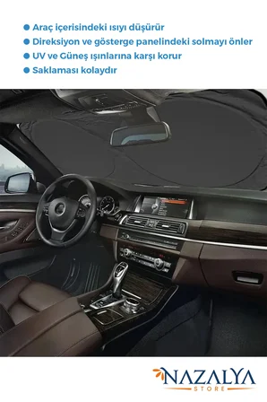 Katlanır Araba Ön Cam Güneşliği Metalize Isı Yalıtımlı Yazlık 150x70cm Otomobil Aksesuarı