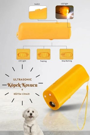 Ultrasonik Köpek Kovucu Eğitim Cihazı El Fenerli Taşınabilir Sarı Pratik Ürün Modeli