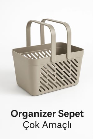 2'li Gri Kulplu Organizer Sepet Mutfak Banyo Düzenleyici Taşıma Seti