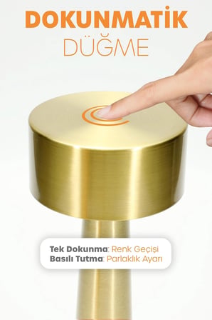 Gold Metal Dokunmatik Şarjlı Masa Lambası 3 Işık Parlaklık Ayarlı Gece Abajuru LED