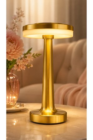 Lüks Gold Mantar Masa Lambası 3 Renk Modlu Kablosuz Şarjlı Dekoratif Metal Abajur