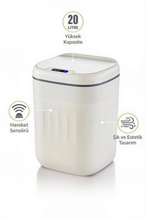 20 Litre Hareket Sensörlü Akıllı Çöp Kovası Beyaz