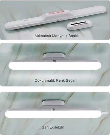 CATA CT 5249 Beyaz Kasa 3W Şarjlı Led Aplik Dokunmatik 3 Renk Modu