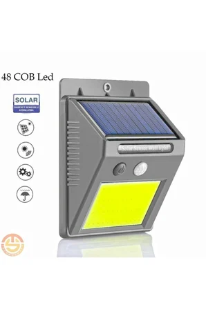 Solar 48 LED Bahçe Lambası - Geniş Açılı Panel - Duvara Monte