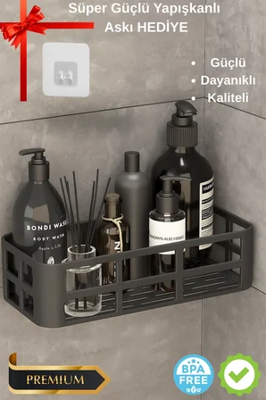 Banyo Düzenleyici Organizer Şampuanlık Havlupan Askısı Havluluk Siyah Banyo Duş Rafı Mutfak Rafı