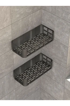 Banyo Düzenleyici Organizer Şampuanlık Havlupan Askısı Havluluk Siyah Banyo Duş Rafı Mutfak Rafı