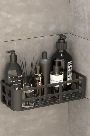 Banyo Düzenleyici Organizer Şampuanlık Havlupan Askısı Havluluk Siyah Banyo Duş Rafı Mutfak Rafı