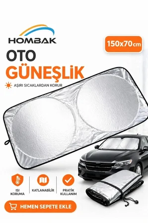 Katlanabilir Araç Ön Cam Güneşliği 150x70 cm Isı Yansıtıcı Büyük Boy Tüm Araçlara Uygun