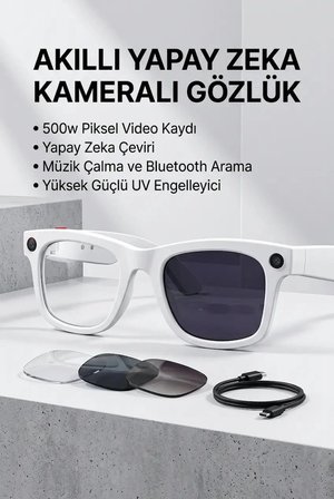 Beyaz Bluetooth Akıllı Gözlük Müzik Görüşme Kamera ve Mikrofon Özellikli