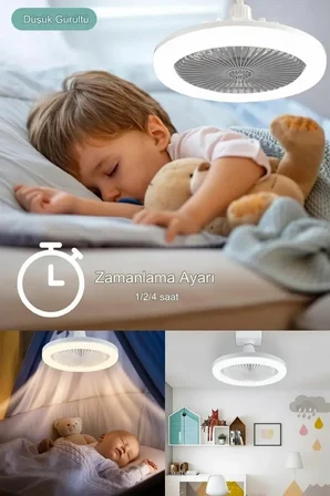 E27 Duylu Kumandalı Tavan Vantilatörlü LED Lamba 3 Hız ve Renk Ayarlı Tavan Pervanesi