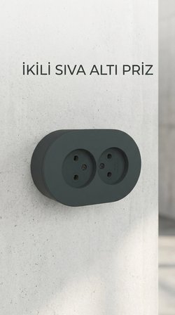 Antrasit Renkli İkili Topraklı Priz - Sıva Üstü Kullanım İçin Uygun
