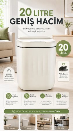 Hareket Sensörlü Büyük 20L Çöp Kovası UV Işıklı