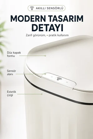 Akıllı Sensörlü 20 Litre Çöp Kovası Sessiz Kapaklı Modern Hijyenik Ev Tipi Çöp Kutusu