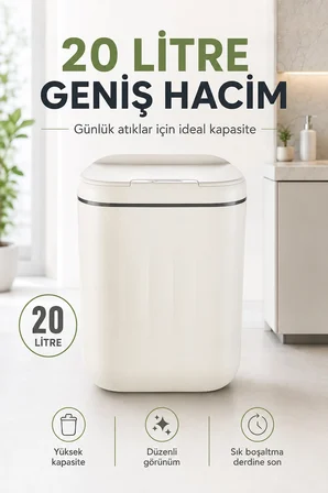 Akıllı Sensörlü 20 Litre Çöp Kovası Sessiz Kapaklı Modern Hijyenik Ev Tipi Çöp Kutusu