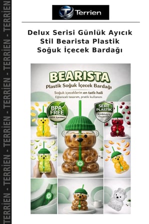 Delux Serisi Günlük Ayıcık Stil Bearista Plastik Soğuk İçecek Bardağı
