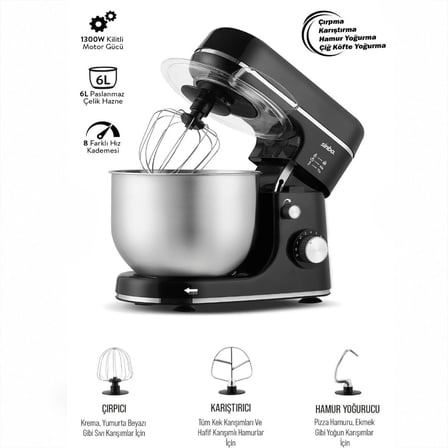 Girişimci Şef Kahve Yanı Pasta Ekipmanı Sinbo Standlı Mikser Siyah Renk 12 Litre Hazne 1300W