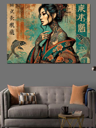 Geleneksel Japon Kadın Dekoratif Kanvas - Mdf Ahşap Tablo