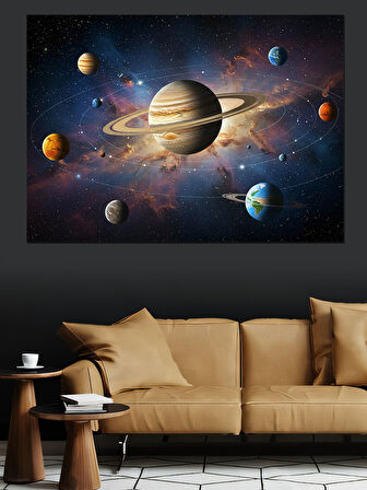 Gezegenler Ve Uzay Dekoratif Kanvas - Mdf Ahşap Tablo