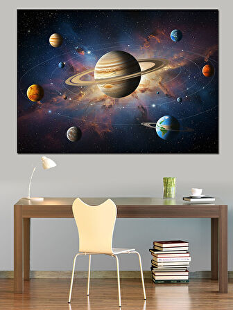 Gezegenler Ve Uzay Dekoratif Kanvas - Mdf Ahşap Tablo