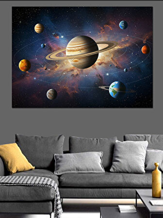 Gezegenler Ve Uzay Dekoratif Kanvas - Mdf Ahşap Tablo