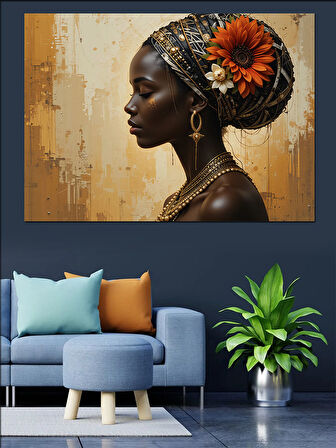 Siyahi Etnik Kadın Portresi Dekoratif Kanvas - Mdf Ahşap Tablo
