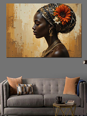 Siyahi Etnik Kadın Portresi Dekoratif Kanvas - Mdf Ahşap Tablo