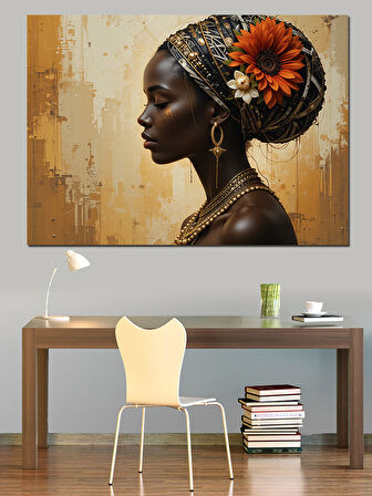 Siyahi Etnik Kadın Portresi Dekoratif Kanvas - Mdf Ahşap Tablo