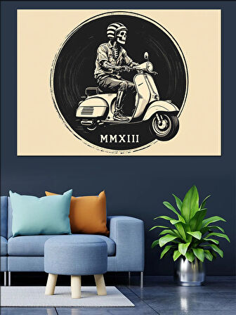 Klasik Vespa Sürücüsü Dekoratif Kanvas - Mdf Ahşap Tablo