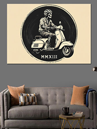 Klasik Vespa Sürücüsü Dekoratif Kanvas - Mdf Ahşap Tablo