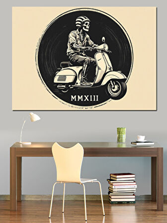 Klasik Vespa Sürücüsü Dekoratif Kanvas - Mdf Ahşap Tablo