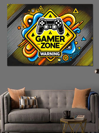 Gamer Zone Uyarı Tabelası Dekoratif Kanvas - Mdf Ahşap Tablo
