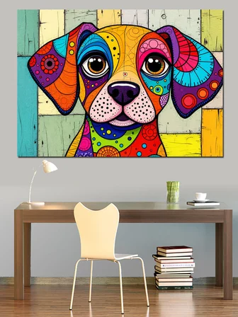 Soyut Renkli Köpek Dekoratif Kanvas - Mdf Ahşap Tablo