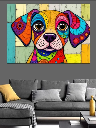 Soyut Renkli Köpek Dekoratif Kanvas - Mdf Ahşap Tablo