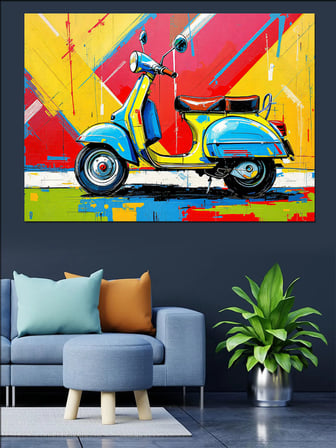Renkli Vespa Motosiklet Dekoratif Kanvas - Mdf Ahşap Tablo