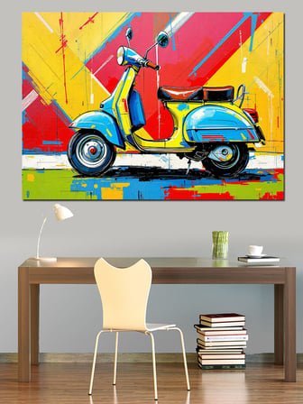Renkli Vespa Motosiklet Dekoratif Kanvas - Mdf Ahşap Tablo