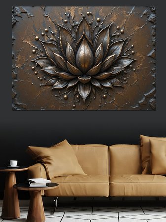 Metalik Siyah Lotus Çiçeği Dekoratif Kanvas - Mdf Ahşap Tablo