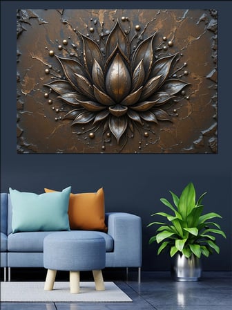 Metalik Siyah Lotus Çiçeği Dekoratif Kanvas - Mdf Ahşap Tablo
