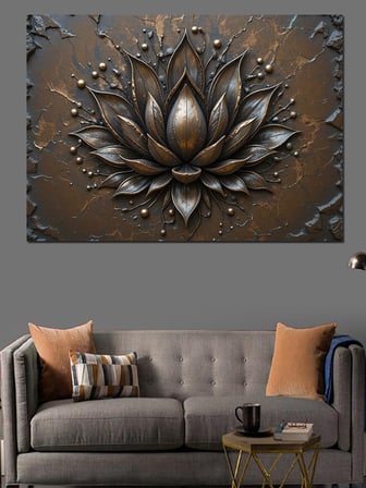 Metalik Siyah Lotus Çiçeği Dekoratif Kanvas - Mdf Ahşap Tablo