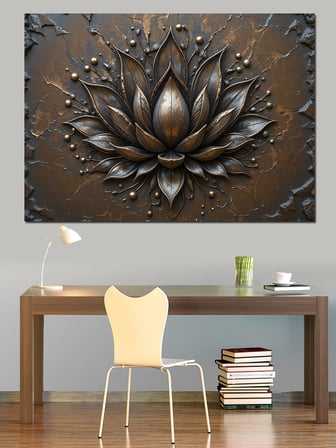 Metalik Siyah Lotus Çiçeği Dekoratif Kanvas - Mdf Ahşap Tablo