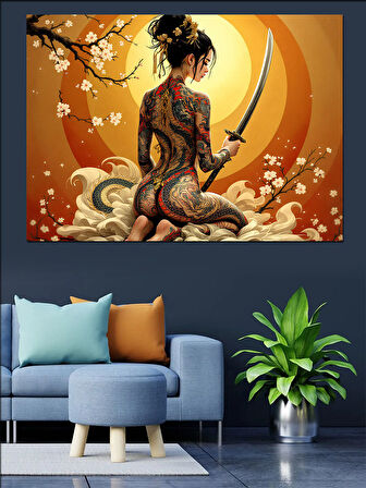 Kadın Samuray Savaşçı Dekoratif Kanvas - Mdf Ahşap Tablo