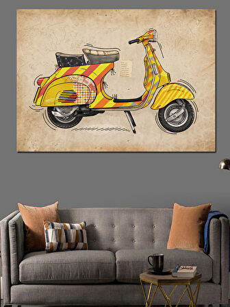 Sarı Retro Vespa Dekoratif Kanvas - Mdf Ahşap Tablo