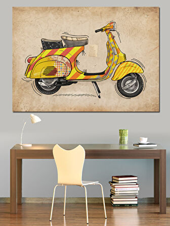 Sarı Retro Vespa Dekoratif Kanvas - Mdf Ahşap Tablo