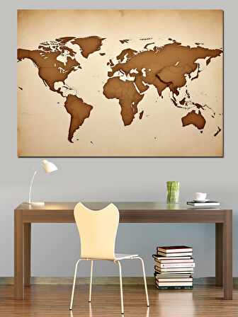 Eski Dünya Haritası Tasarımı Dekoratif Kanvas - Mdf Ahşap Tablo