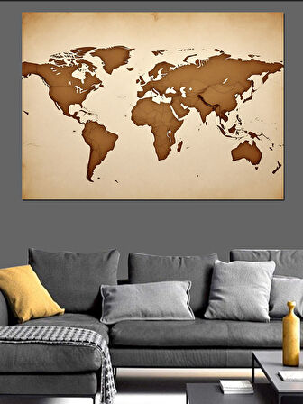 Eski Dünya Haritası Tasarımı Dekoratif Kanvas - Mdf Ahşap Tablo