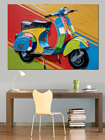 Renkli Vespa Ve Gölge Dekoratif Kanvas - Mdf Ahşap Tablo