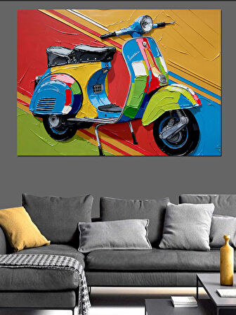 Renkli Vespa Ve Gölge Dekoratif Kanvas - Mdf Ahşap Tablo